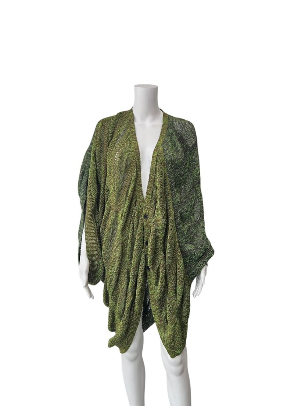 $912 NWT Y's Green Brown Open Knit Oversized Cardigan Wool Sweater size 2